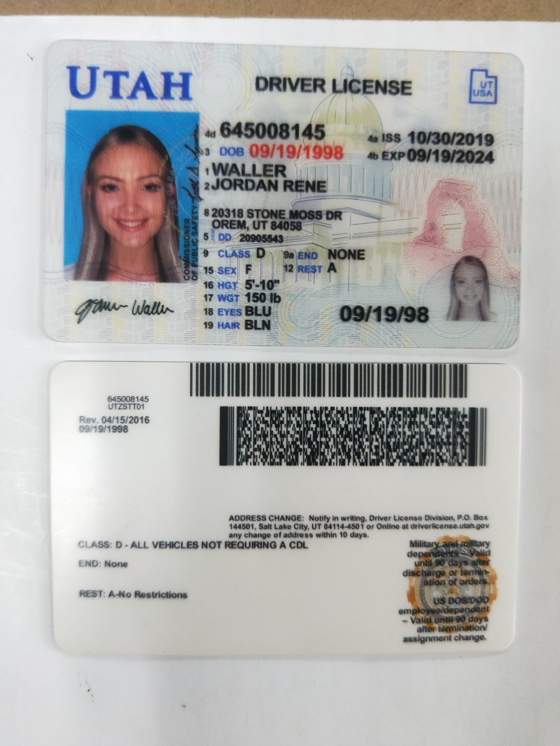 utah fake blank temporary driver license template