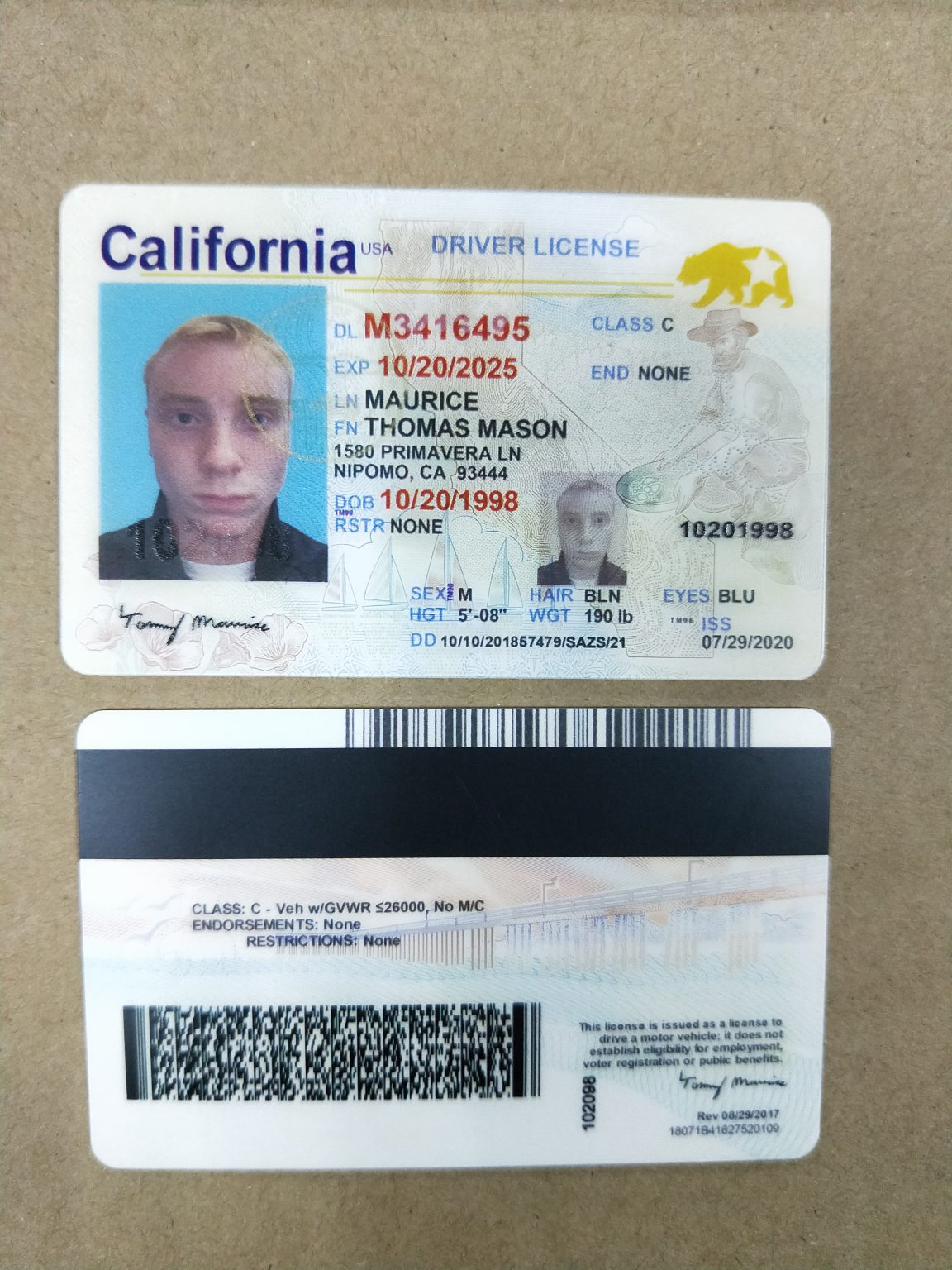 drivers license number generator california